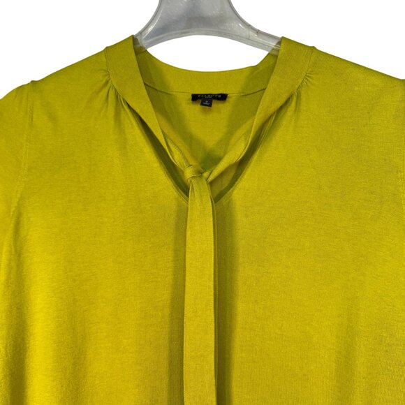 Talbots Womens Size X Knit Tie-Neck Chartreuse Short Sleeve Sweater - Picture 2 of 7